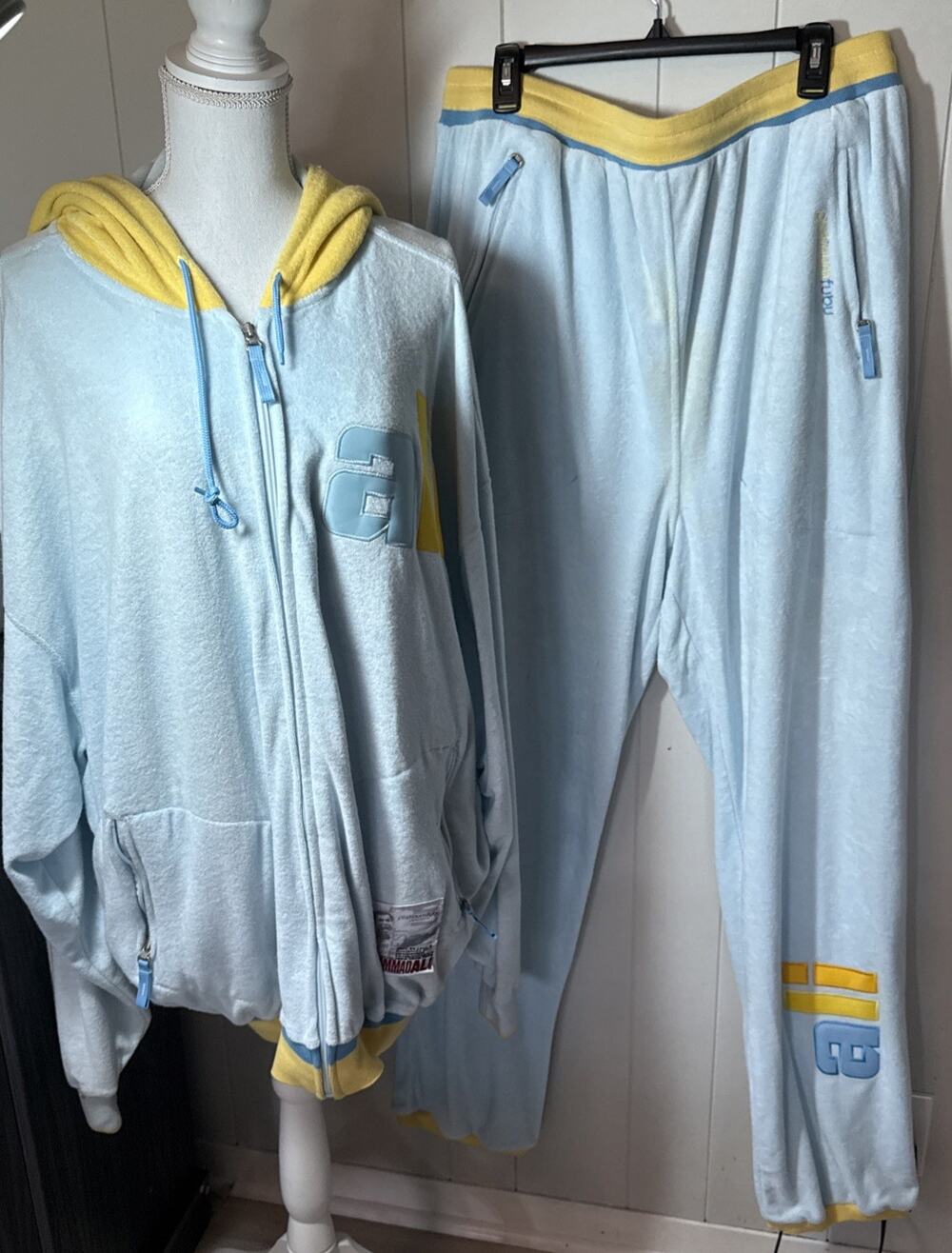 Platinum Fubu Muhammad Ali Tracksuit Set Light Blue Jacket Pants 2XL Hooded